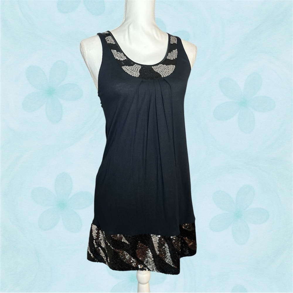 Y2K Express Black Sequin Trim Tank Dress – Size XS